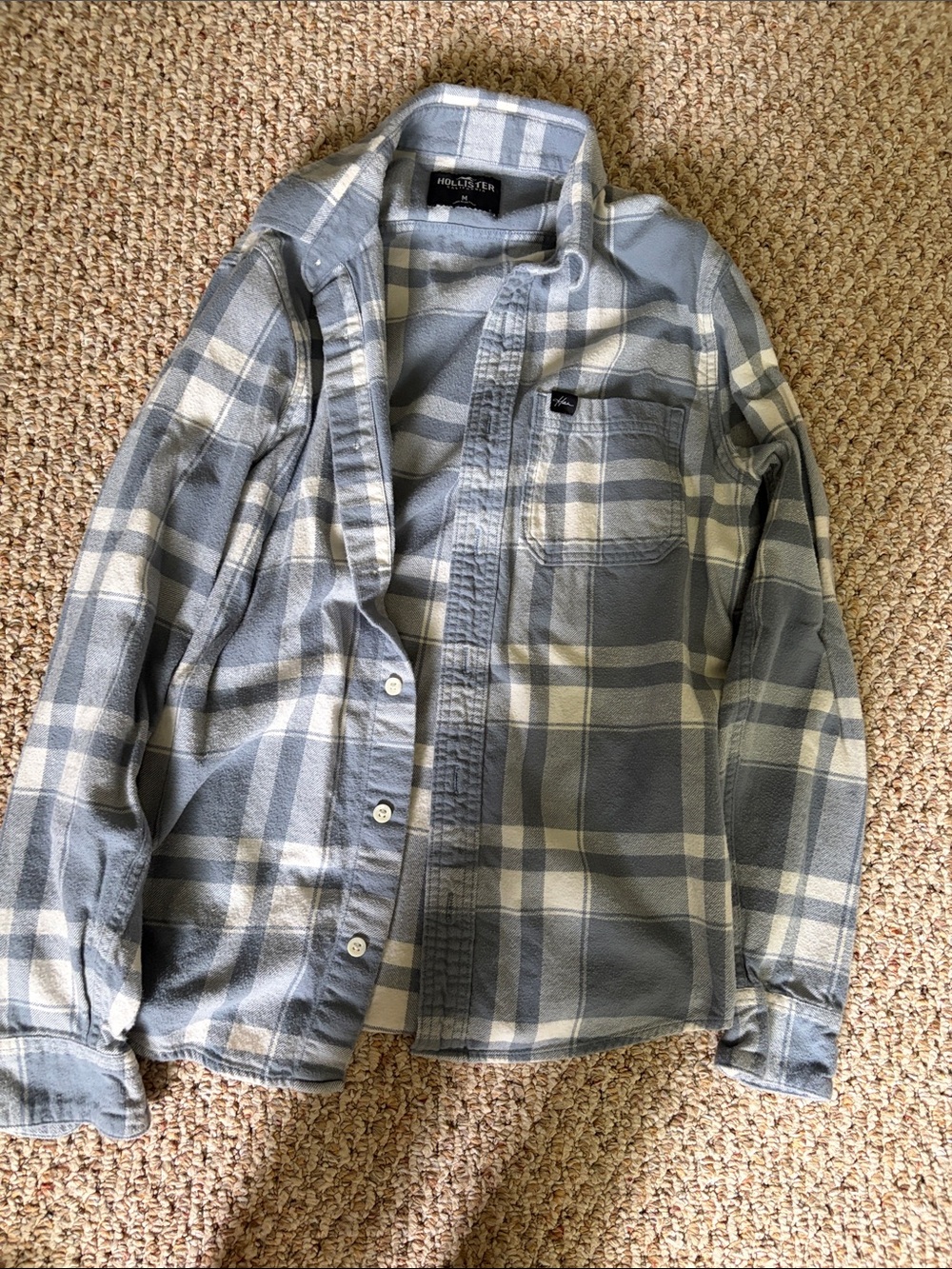 Hollister Blue and White Plaid Lightweight Shirt Jacket